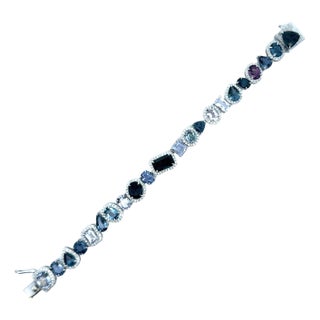 Spinel Diamond 14k White Gold Halo Tennis Bracelet For Sale