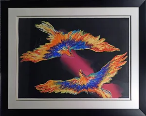 1990s Bonny Leibowitz "Untitled" Serigraph Eagles on Paper Custom Framed Hand Signed
