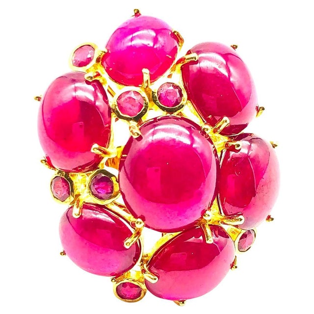 Bochic "Orient" Vintage African Multi Ruby Ring Set In 18K Yellow Gold & Silver For Sale - Image 15 of 18