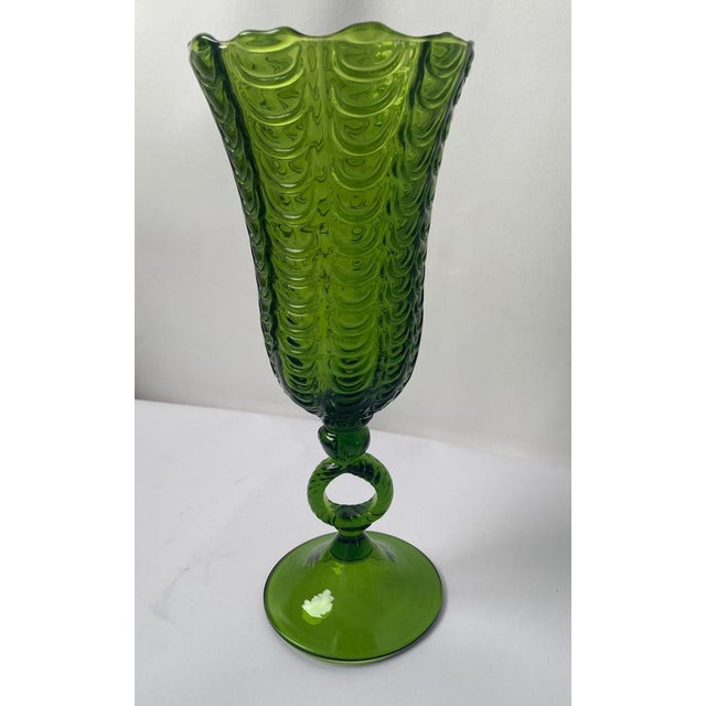 Absolute stunning Calix in the style of Ercole Barovier in a wonderful color: dark green original formula Murano. This...