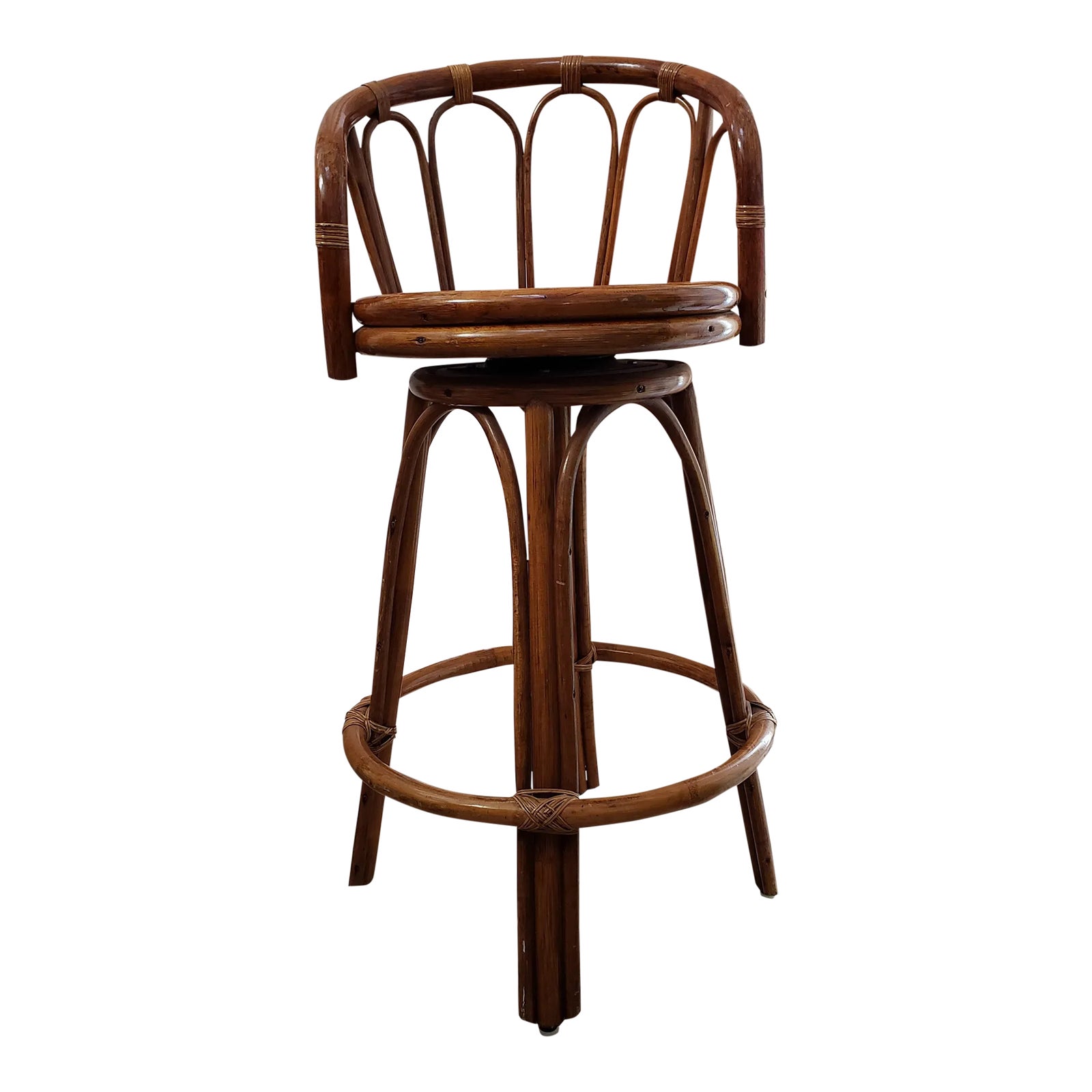 1960s Vintage Bamboo and Rattan Swivel Barstool | Chairish