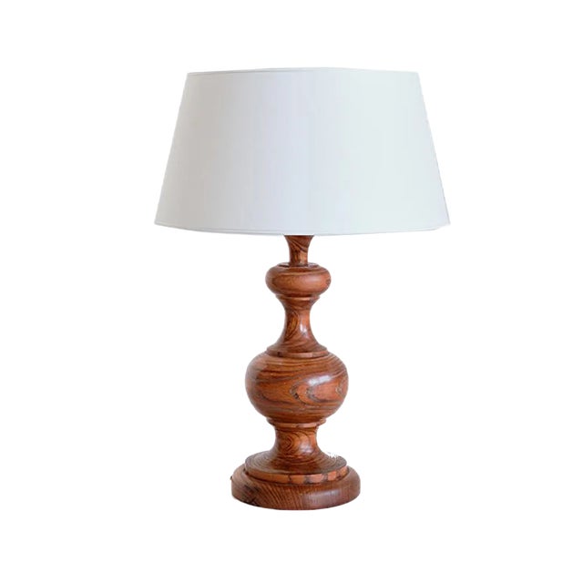 French Modern Oak Table Lamp with Ivory Shade, 1950s For Sale