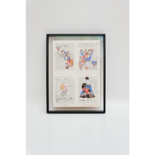 Original double-sided lithograph by Robert Combas, titled Portrait Feu (Portrait of Fire). The work features a drawing...