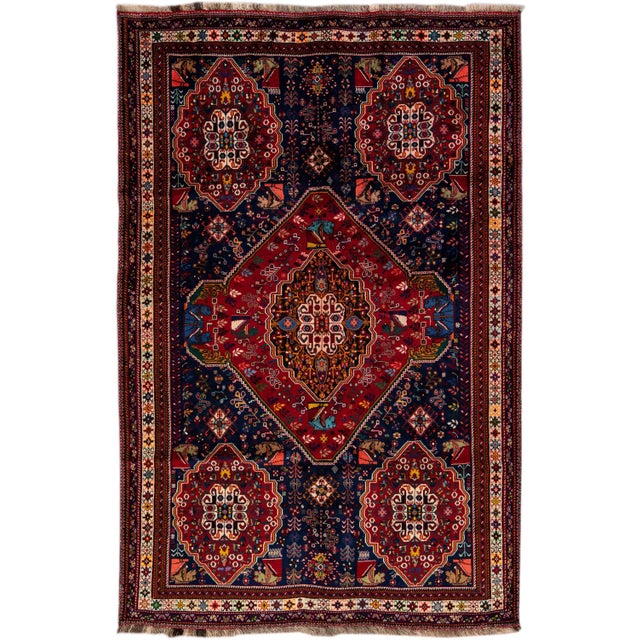 Vintage Handmade Persian Blue Medallion Wool Rug 6'8" X 10'2" For Sale - Image 12 of 12