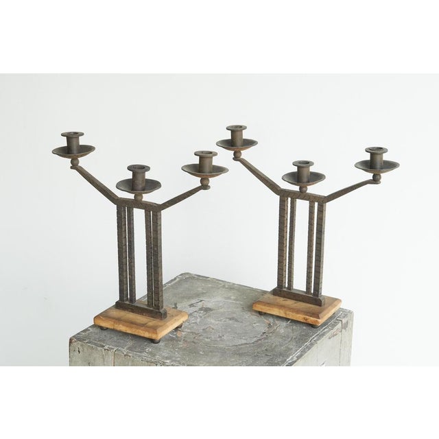 Art Deco Candleholders in Wrought Iron and Stone, 1920s, Set of 2 For Sale - Image 6 of 14