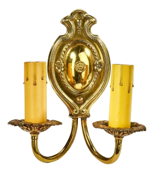 Antique French Style Stamped Brass Two Arm Wall Sconce