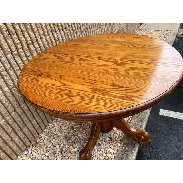 Vintage Handcrafted Solid Oak Round Table Pedestal Base, 2 Leaves by