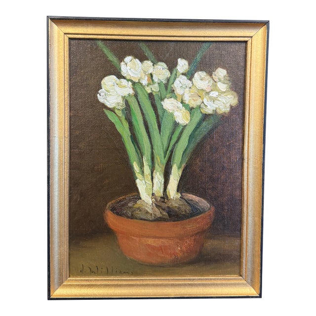 20th Century Oil Painting Paper Whites For Sale