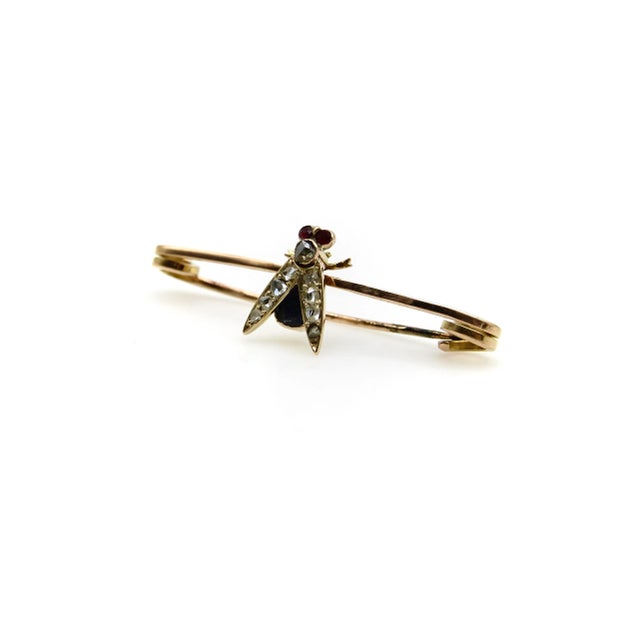 Victorian Victorian 9k Gold Fly Pin or Brooch With Diamonds, Rubies, and Sapphire For Sale - Image 3 of 6