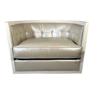 Baker Furniture Tufted Tub Swivel Chair Pearlescent Clay Fabric Down Seat For Sale