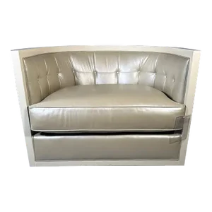 Baker Furniture Tufted Tub Swivel Chair Pearlescent Clay Fabric Down Seat