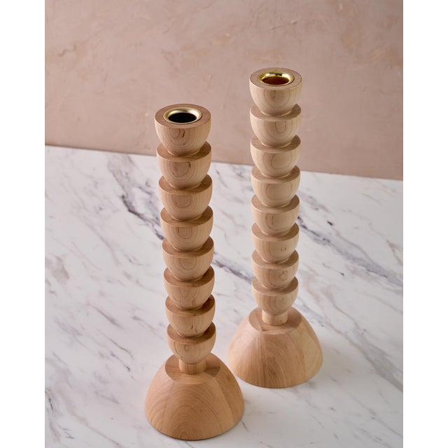 Lostine "Albert" Hand Turned Maple Candle Holders by Lostine, Set of 2 For Sale - Image 4 of 10