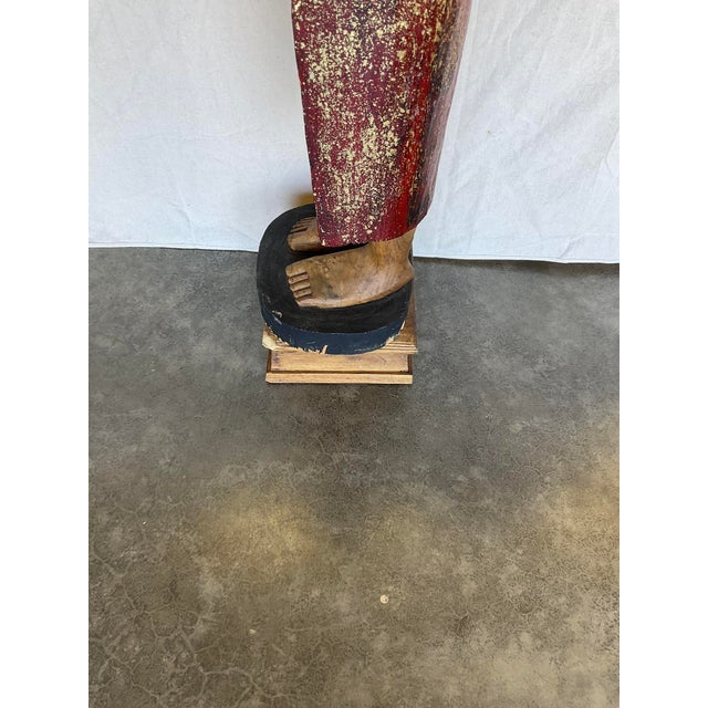 Vintage Buddha Buddhist Carved Wood Burmese Thai Monk Statue For Sale - Image 13 of 16