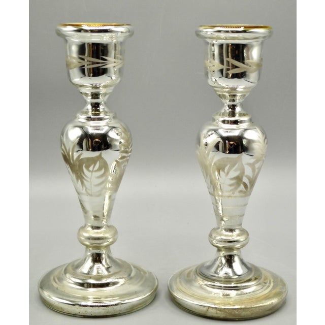 Antique Mercury Glass Candlesticks, a Pair For Sale - Image 6 of 9