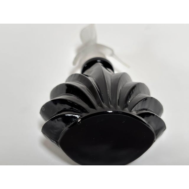 Black Art Deco Black Glass Perfume Bottle With Hummingbird Stopper For Sale - Image 8 of 11