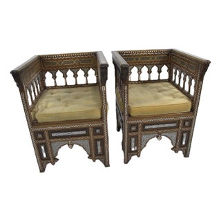 Pair Late 19th Century Mosaic Arabesque Chairs For Sale