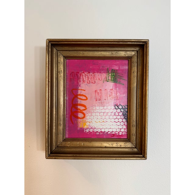 Original contemporary abstract painting by Shannon Weir, featuring layered pink and blush tones with graphic accents of...