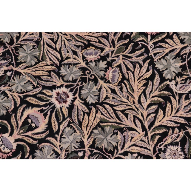 Art Nouveau Boho Chic 1990's Floral Pak-Persian Black/Gray Wool Round Rug- 8'2'' X 8'2'' For Sale - Image 3 of 8