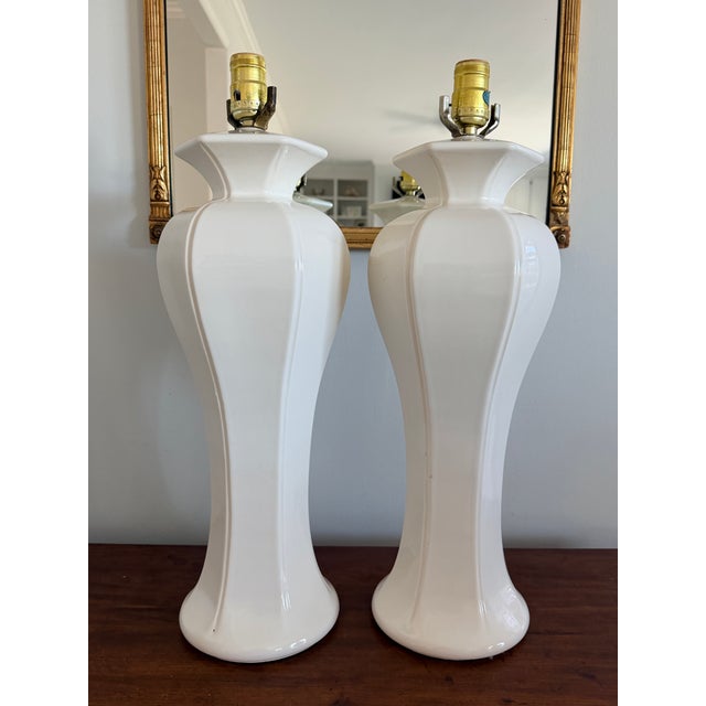Pair of Hollywood Regency White Lamps For Sale In Savannah - Image 6 of 7