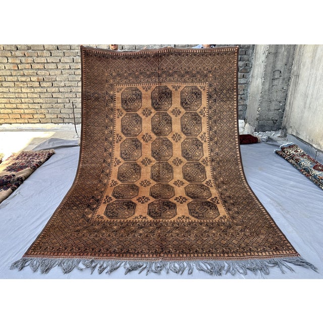 Terracotta Design Camel Turkmen Bokhara Hand-Knotted Wool Rug - 6'7" X 9'7" For Sale - Image 4 of 12