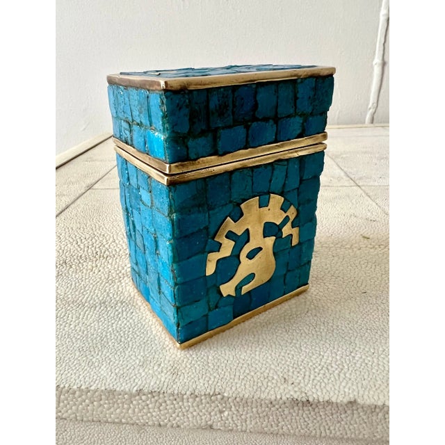 Handwrought Mid-Century Modern Mexican Mosaic and Brass Box by Salvador Teran For Sale - Image 10 of 11