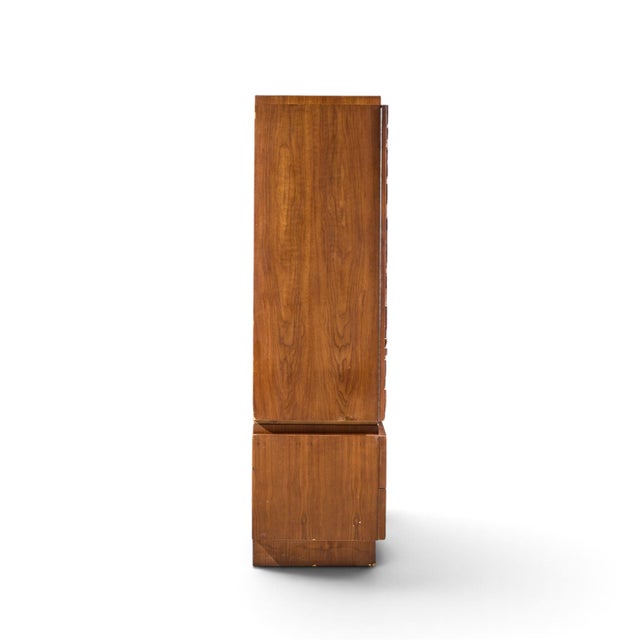 Lane Furniture Lane Brutalist Mid Century Walnut Armoire Dresser For Sale - Image 4 of 9