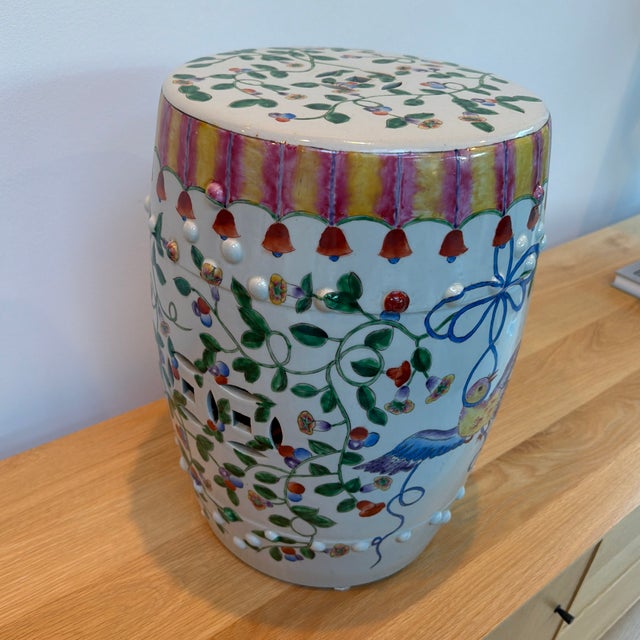 Ceramic Altfield Hong Kong Hand-Painted Chinoiserie Ceramic Garden Stool With Birdcage Motif For Sale - Image 7 of 12
