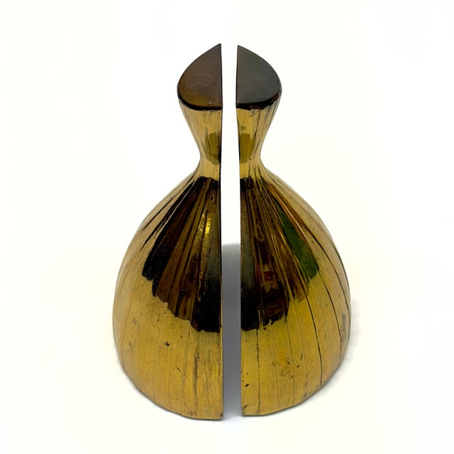 Mid-Century Modern MCM Tuscan Ware Elegant Brass Bookends by Norman Blackner Design For Sale - Image 3 of 11