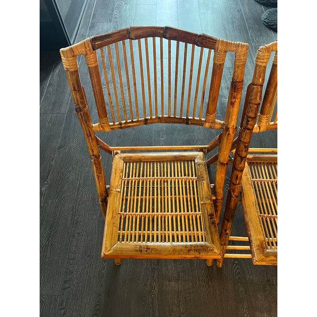 Set of Four Vintage Bamboo Folding Lounge Chairs, Safari Style (Set of 4) For Sale - Image 4 of 4