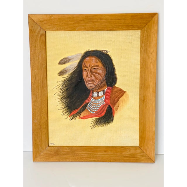 Native American Outsider Folk Art Native American Portrait Signed, Framed For Sale - Image 3 of 6