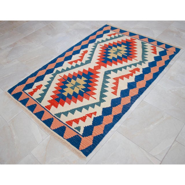 1980s Vintage Hand Woven Turkish Rug Flat Weave Wool Area Kilim Oushak Rug For Sale - Image 9 of 12