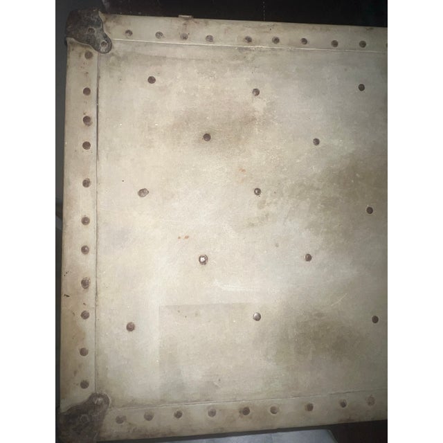 Metal Rogers and Madison Antique Cream Victory Steamer Cabin Trunk Storage Coffee Table For Sale - Image 7 of 10