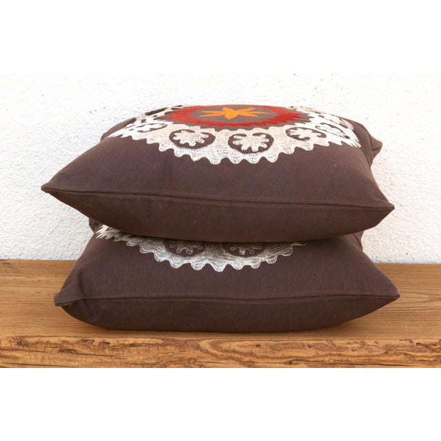 Textile Pair of 18" Orange Flower Suzani Pillow Covers For Sale - Image 7 of 9