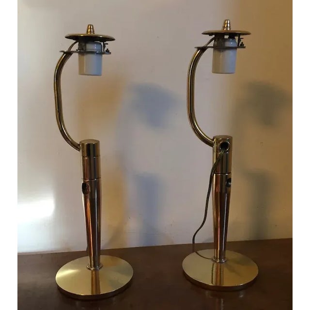 1960 Japanese Mid-Century Modern Brass Table Lamps or Wall Sconces by Anzen Denki - A Pair For Sale - Image 9 of 9