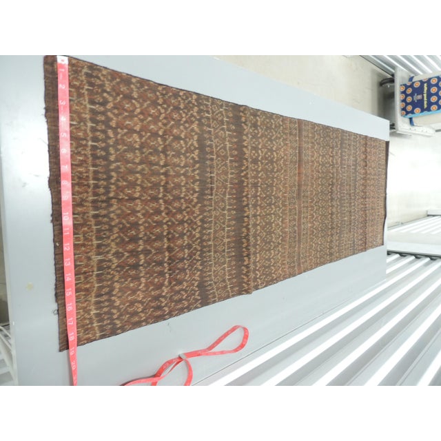 1980s Vintage Brown and Tan Woven Cotton Ikat Textile For Sale - Image 5 of 11