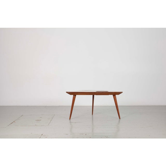 Wood Coffee Table with Inlaid Glass Top and Copper Bowl, 1950s For Sale - Image 7 of 18