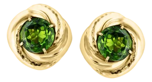 30Ct Natural Round Peridot Earrings by Andrew Clunn in 18 Kt Hammered Gold, Clip