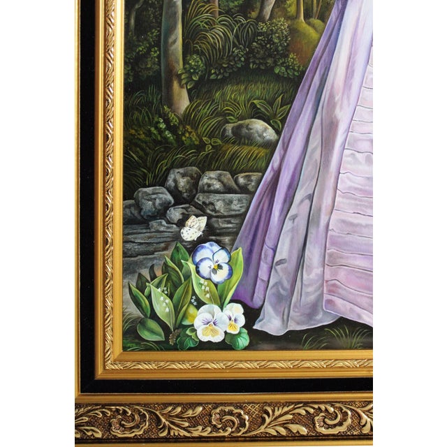 The Unknown Maiden by Claudia Griesbach-Martucci | Oil on board Woman in a dress with animal masks and a lamb. For Sale - Image 4 of 5