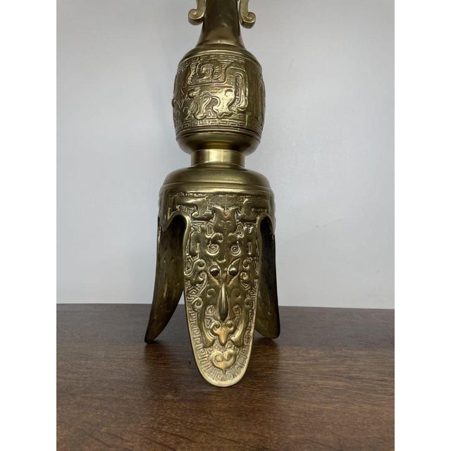 Unique and impressive large table lamp available. Designed in an Asian decorative style with exceptional brass work....