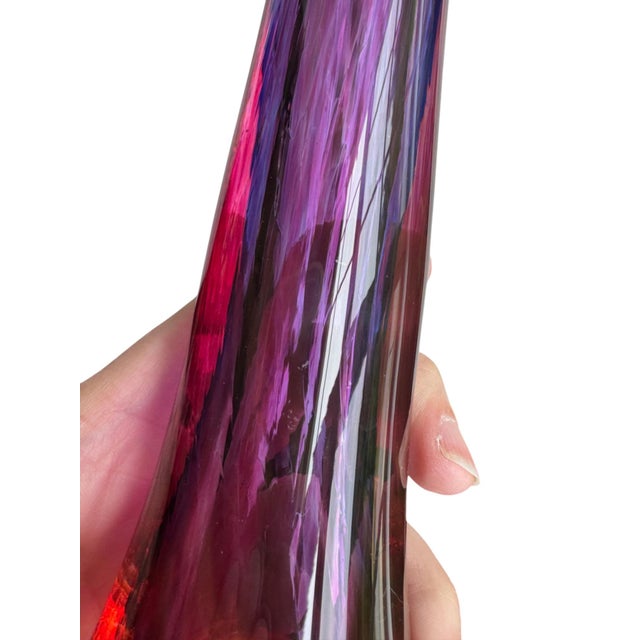 Purple Late 20th Century Post Modern Signed Hand Blown Purple Art Glass Vase For Sale - Image 8 of 15