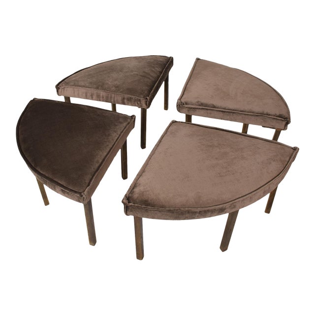 Mid Century Modern Round Bench Stool Pizza Shape In Bronze And Velvet