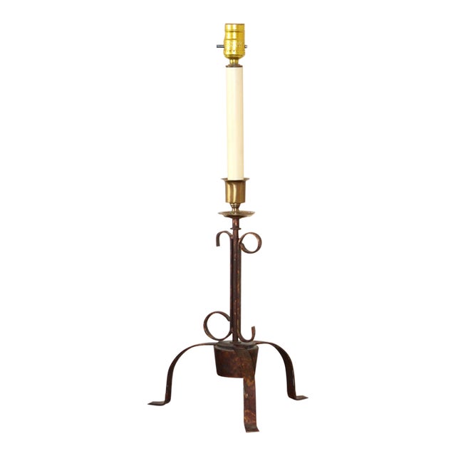 Vintage Jg Rempp Hand-Forged Wrought Iron Lamp Signed For Sale