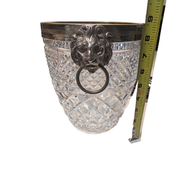 -Vintage Saint Louis attributed lion head ice bucket -Exquisite hand-cut crystal ice bucket with gilded rim and lion head...