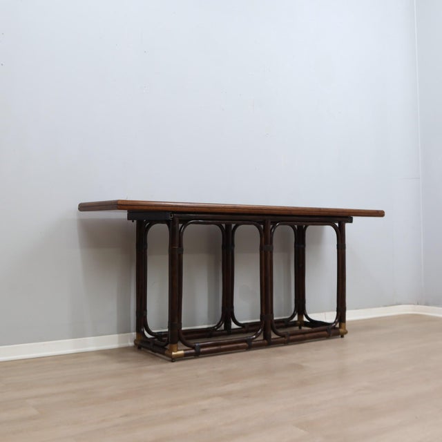 Rattan and Oak Convertible Console Dining Table from McGuire, 1970s For Sale - Image 10 of 16