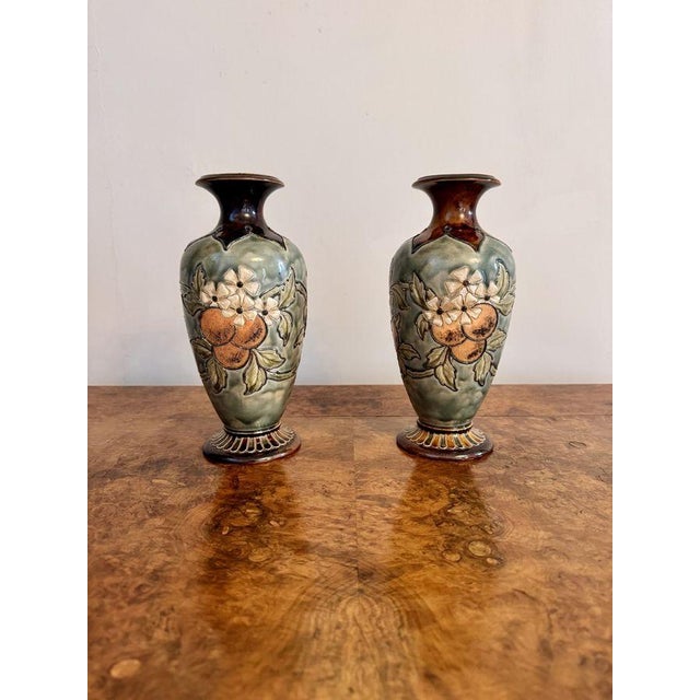 Fantastic quality pair of Doulton Lambeth vases by Eliza Simmance, having a quality pair of Doulton Lambeth vases with a...