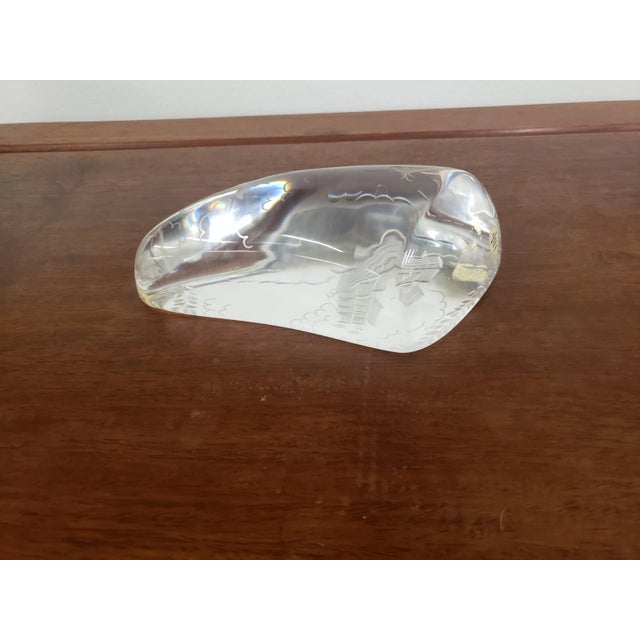 This is a Vintage New England Crystal Co German Intaglio Etched Art Glass Sailing Ship Paperweight. It measures 1 3/4"...