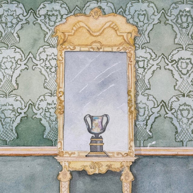 Cream Original European Interior Architecture Watercolor Rendering For Sale - Image 8 of 12