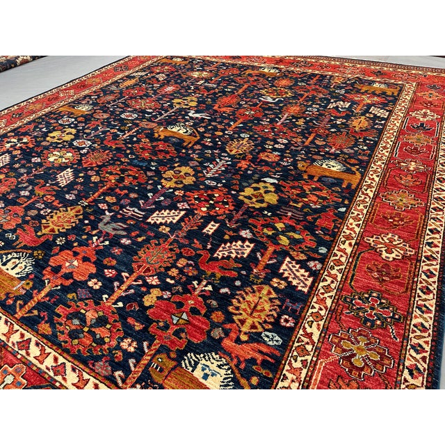 Shabby Chic Persian Navy/Orange Kafkaz Rug 8'2 X 10'0 For Sale - Image 9 of 10