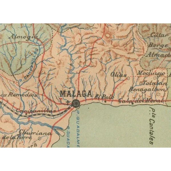 1900 - 1909 Map of Málaga, 1901 For Sale - Image 5 of 8