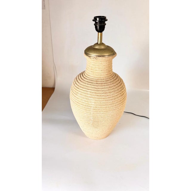 Large Ceramic Lamp in Wrapped in Light Rope & Brass Top For Sale - Image 10 of 11